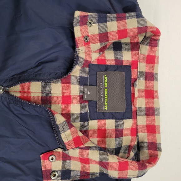 John Bartlett Statement Men XL Bomber Jacket Blue Plaid Flannel Lined Zip Casual - Picture 2 of 7